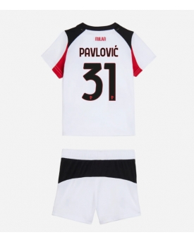 Billige Fotballdrakt AC Milan Strahinja Pavlovic #31 Replika Bortedraktsett Barn 2025-26 Kortermet (med bukser)